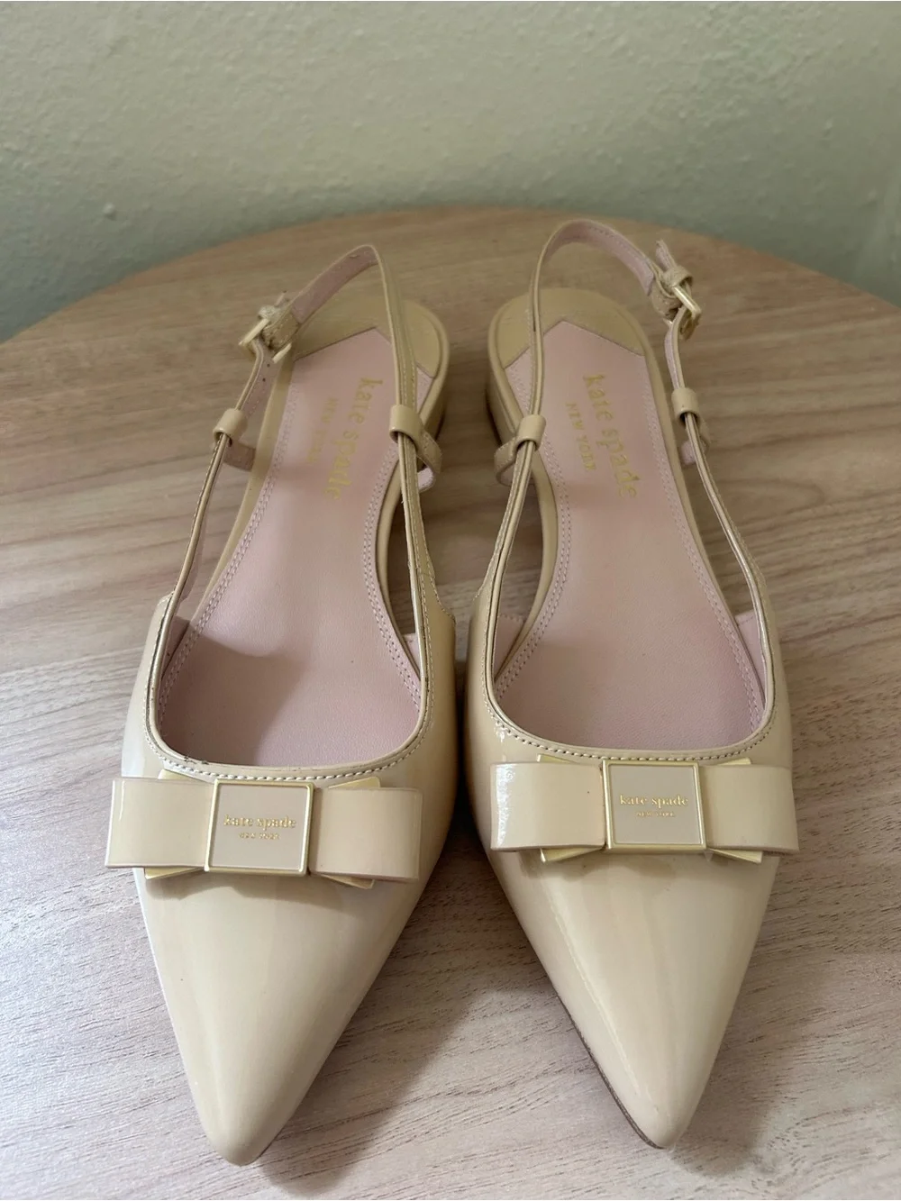 kate spade Tan Pointed-Toe Bow Slingback Flats